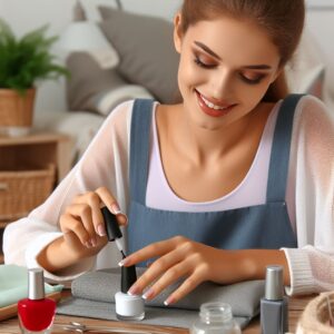 Mulher aplicando esmalte de gel em casa